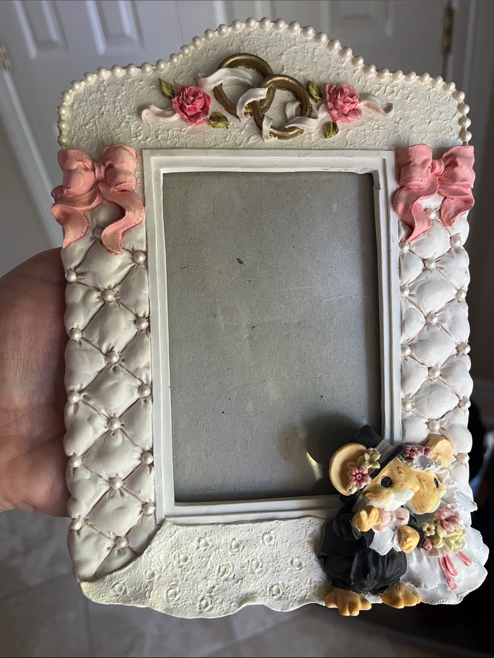 The sweetest vintage Ganz Wedding Photo Frame “Little Cheesers” holds 4x6 photo